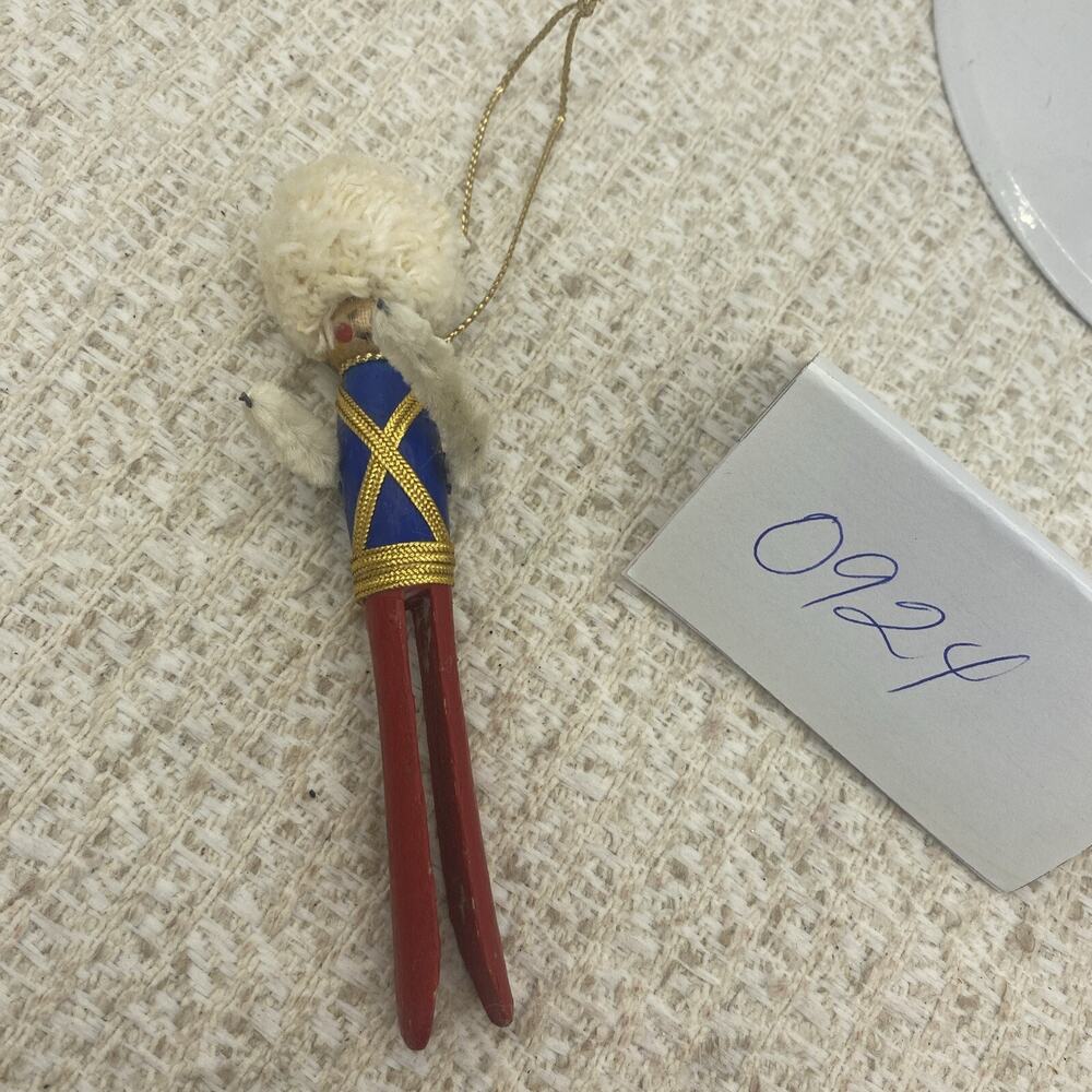 Vintage Clothes pin Nutcracker Christmas Ornament Red Blue White Gold